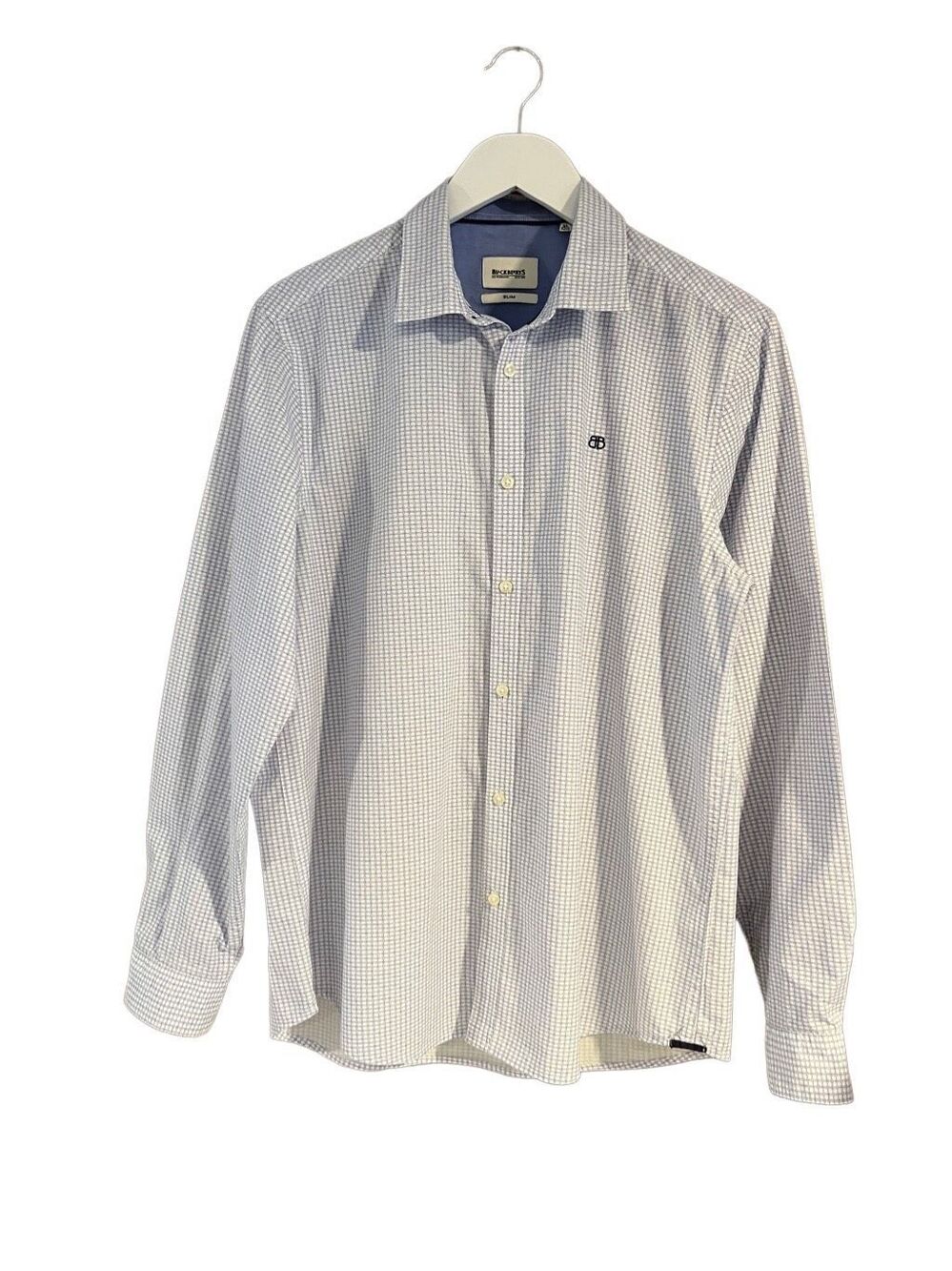 BlackBerrys slim fit white and blue 100% cotton windowpane button down shirt - X